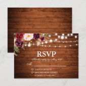 Rustieke Houten Lichten Bourgondische Bloemen Brui RSVP Kaartje (Voorkant / Achterkant)