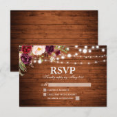 Rustieke houten lichten Bourgondische bloemenbruil RSVP Kaartje (Voorkant / Achterkant)