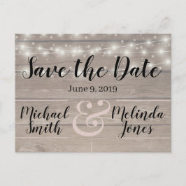 Rustieke houten lichten Bruiloft Save the Date Briefkaart