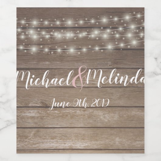 Rustieke houten lichten Bruiloft Wijn Etiket (Enkel label)