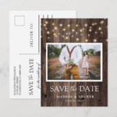 Rustieke houten lichten foto save the date aankondigingskaart (Voorkant / Achterkant)