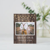 Rustieke houten lichten foto save the date aankondigingskaart (Staand voorkant)