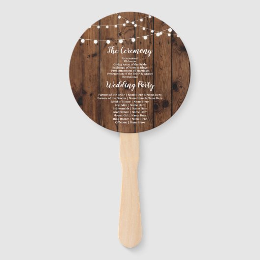Rustieke Houten Lichten Huwelijksprogramma Fan Handwaaier (Achterkant)
