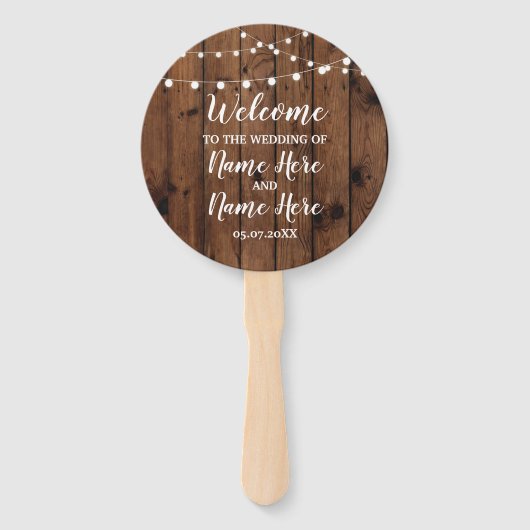 Rustieke Houten Lichten Huwelijksprogramma Fan Handwaaier (Voorkant)