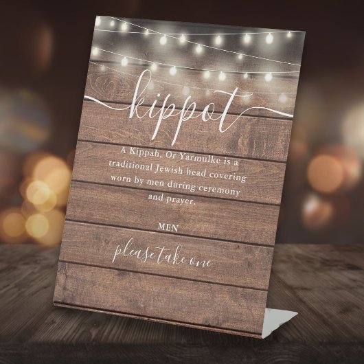 Rustieke houten lichten Joodse trouw Kippot Yarmul Reclamebord Met Voetstuk