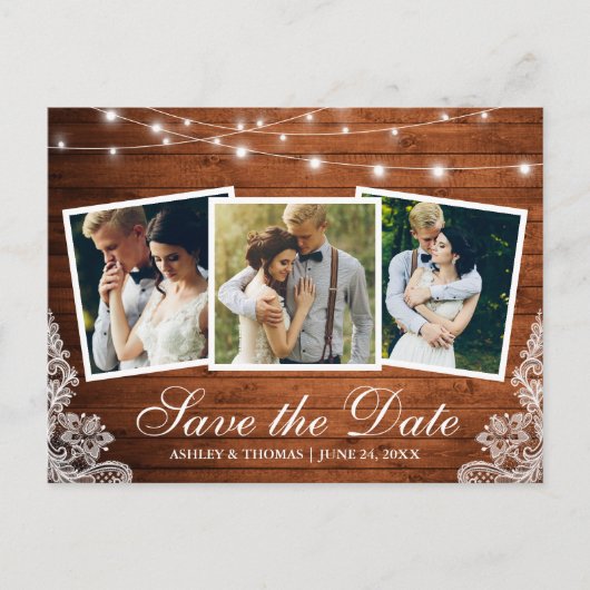 Rustieke Houten Lichten Kant 3 Foto Opslaan De Dat Uitnodiging Briefkaart (Voorkant)