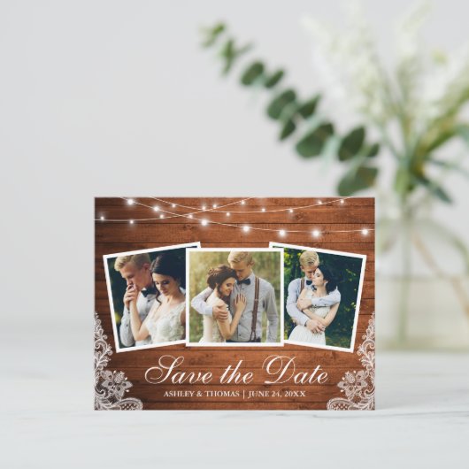 Rustieke Houten Lichten Kant 3 Foto Opslaan De Dat Uitnodiging Briefkaart (Staand voorkant)