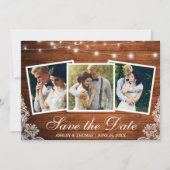 Rustieke houten lichten kant 3 foto Save The Date  (Voorkant)