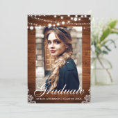 Rustieke Houten Lichten Kant Afstudeer Uitnodiging (Staand voorkant)