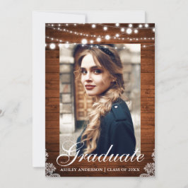 Rustieke Houten Lichten Kant Afstudeer Uitnodiging