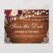 Rustieke Houten Lichten Kant Bloemen Save the Date Aankondigingskaart (Voorkant)