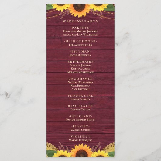 Rustieke Houten Lichten Kant Bourgondische Zonnebl Programmakaart (Achterkant)