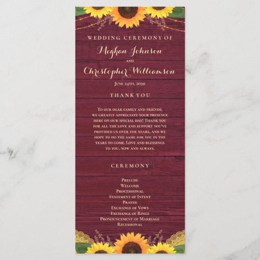 Rustieke Houten Lichten Kant Bourgondische Zonnebl Programmakaart (Voorkant)