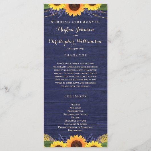 Rustieke Houten Lichten Kant Marine Zonnebloem Bru Programmakaart (Voorkant)