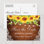 Rustieke Houten Lichten Kant Zonnebloemen Save the Aankondigingskaart (Voorkant / Achterkant)