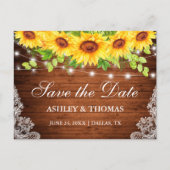 Rustieke Houten Lichten Kant Zonnebloemen Save the Aankondigingskaart (Voorkant)