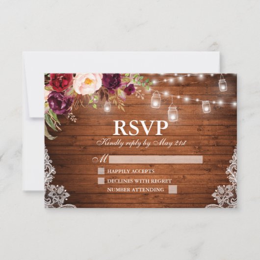 Rustieke Houten Lichten Kruiken Kant Bloemen Bruil RSVP Kaartje