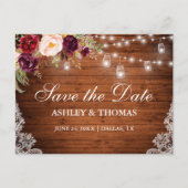 Rustieke Houten Lichten Kruiken Kant Bloemen Save  Aankondigingskaart (Voorkant)