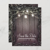 Rustieke Houten Lichten & Mason Jars Schuur Save t Aankondigingskaart (Voorkant / Achterkant)