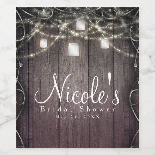 Rustieke houten lichten & metselaarpotten bloeien  wijn etiket (Enkel label)