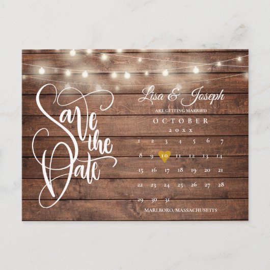 Rustieke Houten Lichtjes Kalender QR Code Bewaar d Aankondigingskaart (Voorkant)