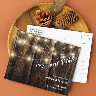 Rustieke Houten Lichtjes Trouw Save the Date Aankondigingskaart