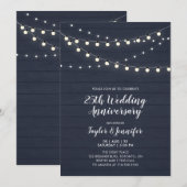 Rustieke houten & lichtslingers 25 huwelijksjubile kaart (Voorkant / Achterkant)