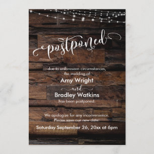 Rustieke houten lichtslingers Uitgestelde trouwkaa Kaart