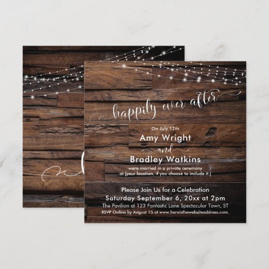 Rustieke houten lichtslingers voor gelukkig tot in kaart (Voorkant / Achterkant)