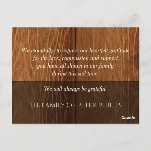 Rustieke Houten Lijst Sympathie Dank u Briefkaart (Achterkant)