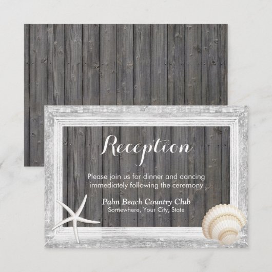 Rustieke Houten Lijst Zeeschelp Strand Bruiloftsre Kaart (Voorkant / Achterkant)
