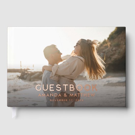 Rustieke houten look foto bruiloft gastenboek (Voorkant)