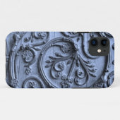 Rustieke houten look scrollpatroon op blauwe achte Case-Mate iPhone case (Achterkant (horizontaal))
