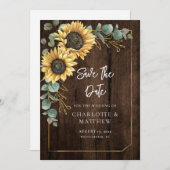 Rustieke houten look Zonnebloem groen Save The Date (Voorkant / Achterkant)