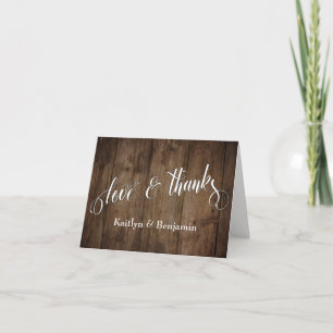 Rustieke Houten Love & Thanks Typografie Bedankkaart