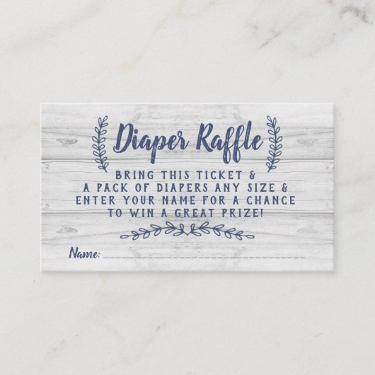 Rustieke houten luier Raffle Ticket, blauw, grijs Informatiekaartje (Voorkant)