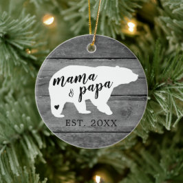 Rustieke Houten Mama Papa Beer Hart Geboorte Keramisch Ornament