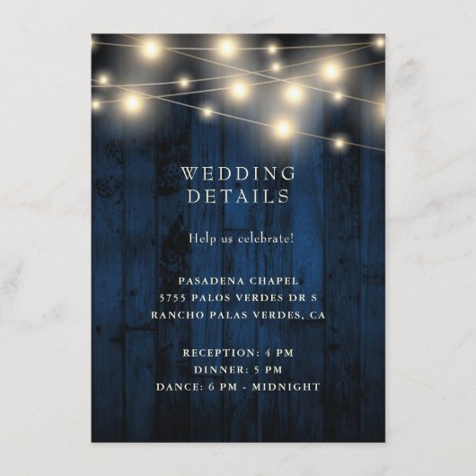 Rustieke Houten Marine String Lights Bruiloft Rece Informatiekaartje (Voorkant)