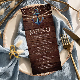 Rustieke houten marineblauwe anker nautische trouw menu
