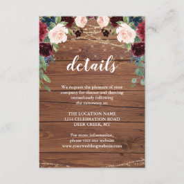 Rustieke Houten Marsala Trouwreceptie Details Kaart