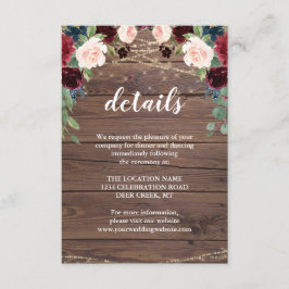 Rustieke Houten Marsala Trouwreceptie Details Kaart