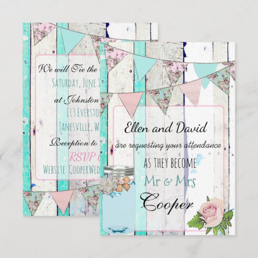 Rustieke Houten Mason Jar Shabby Bruiloft Uitnodig Kaart (Voorkant / Achterkant)