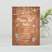 Rustieke houten Mason Jar slingerlichten Save the Date (Staand voorkant)