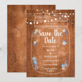 Rustieke houten Mason Jar slingerlichten Save the Date (Voorkant / Achterkant)