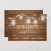 Rustieke Houten Mason Jar String Lights Bruiloft R RSVP Kaartje (Voorkant / Achterkant)
