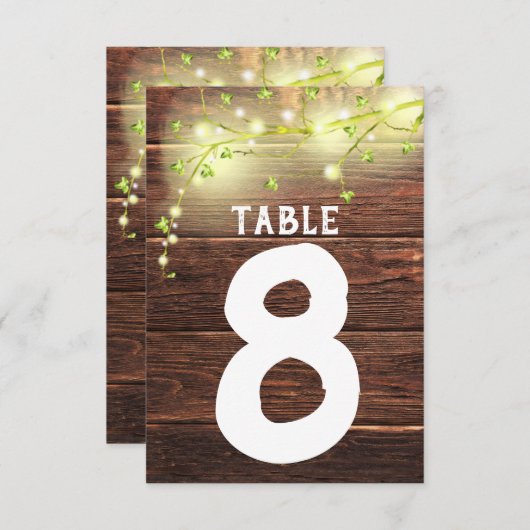 Rustieke Houten Mason String Lights Tree Tafelnumm Bedankkaart (Voorkant / Achterkant)