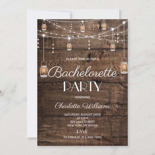 Rustieke Houten Meidenavondfeest Kaart (Voorkant)