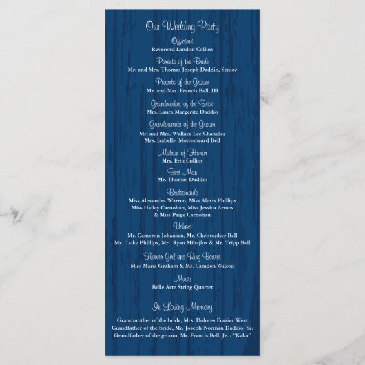 Rustieke houten metselaar en Wildflower Programma Programmakaart (Achterkant)