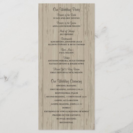 Rustieke houten metselaar en Wildflower Programma Programmakaart (Achterkant)