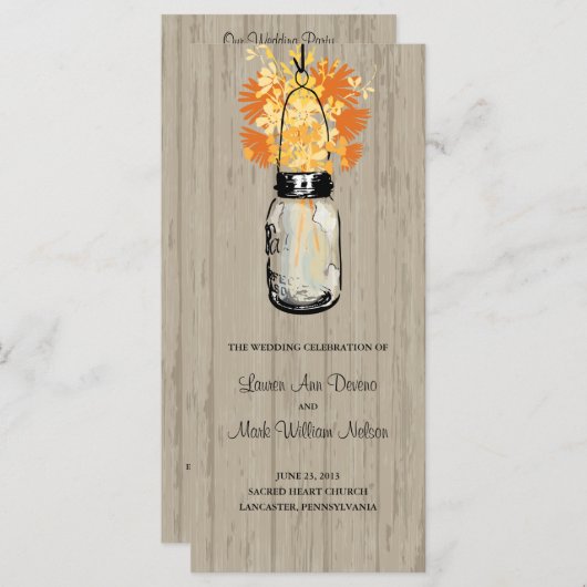 Rustieke houten metselaar en Wildflower Programma Programmakaart (Voorkant / Achterkant)